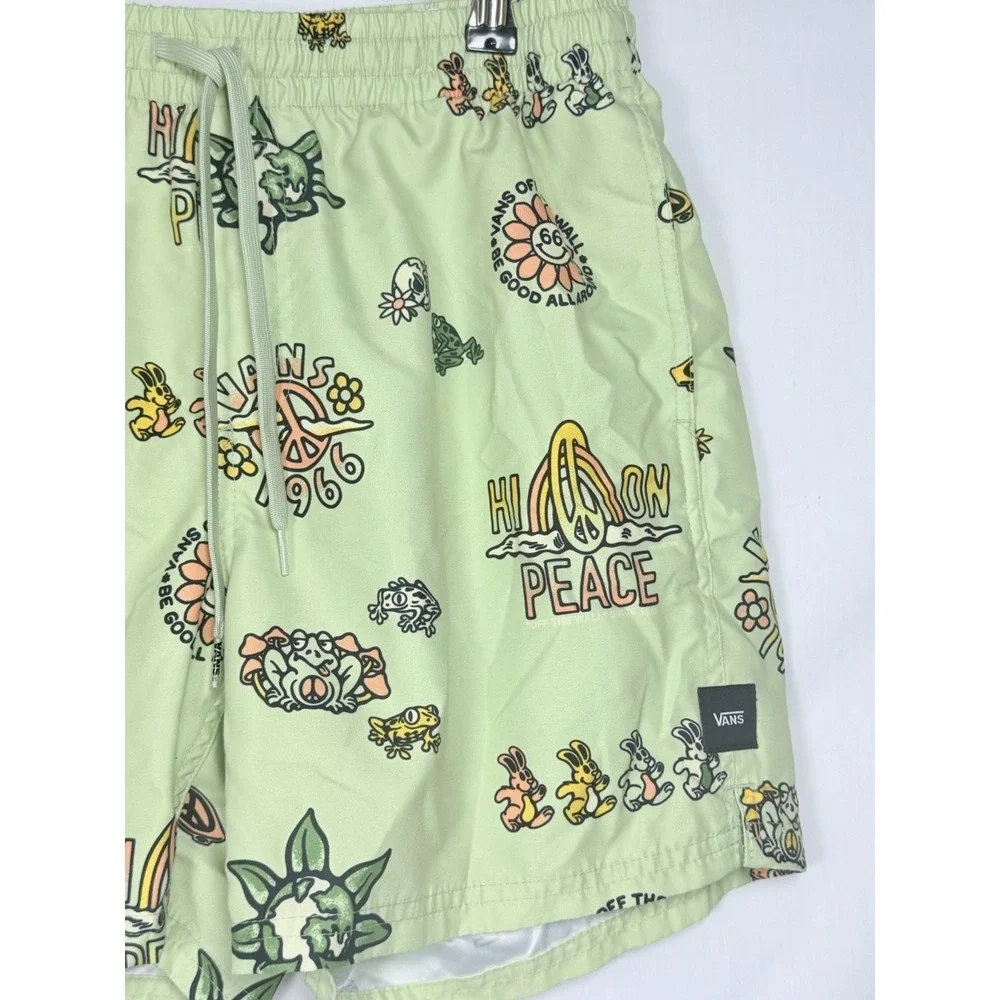 Vans Surf Volley Shorts Mens M‎ Green Peace Graphic Swim Trunks Beach 5